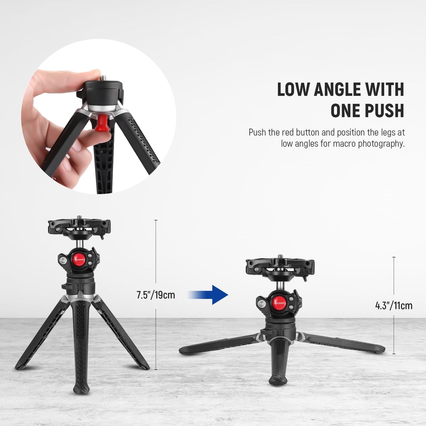 Adjustable Tabletop Tripod Compatible with DSLR Camera with Phone Holder