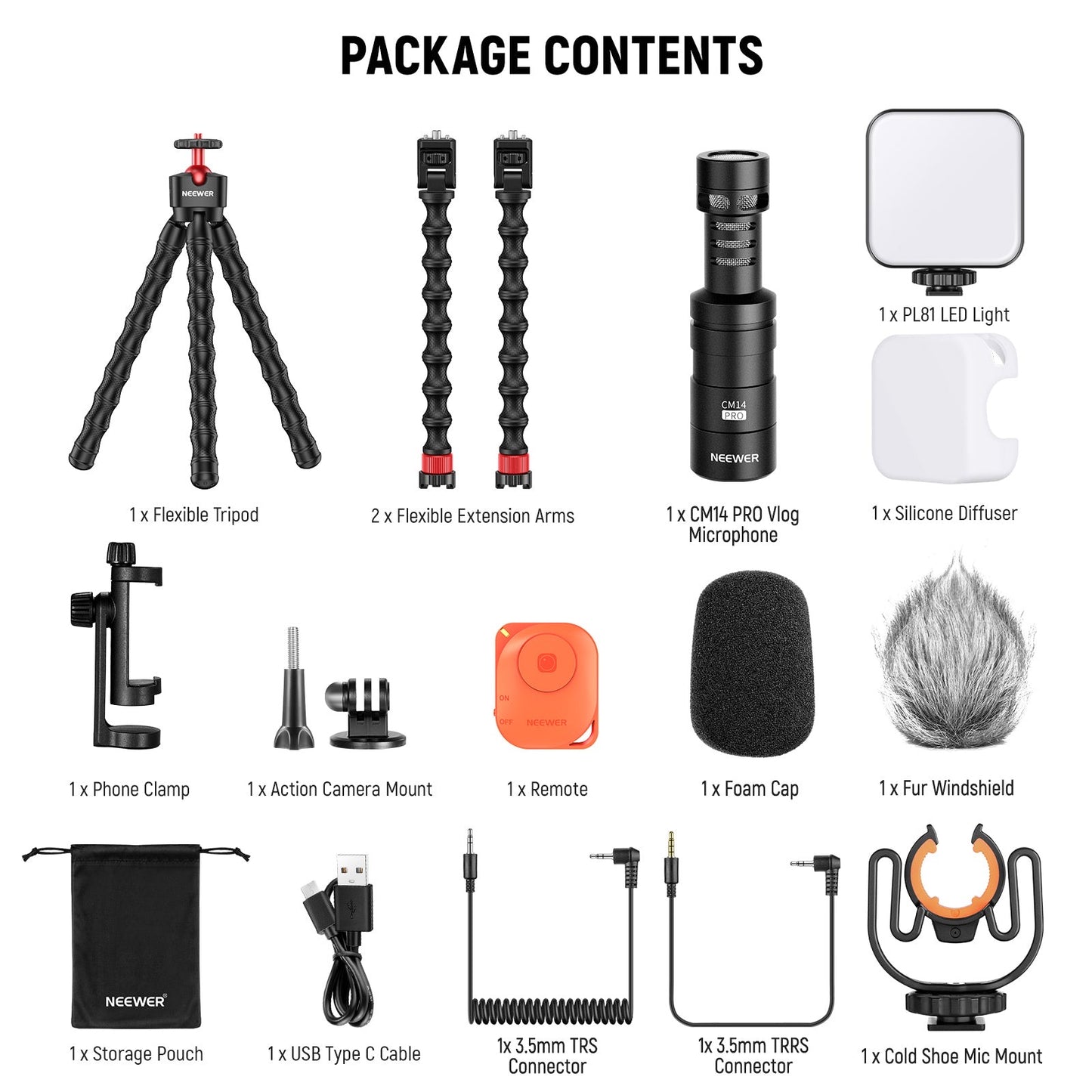 TP91 Flexible Tripod Vlog Kit with CM14 PRO Mic & PL81 LED Light