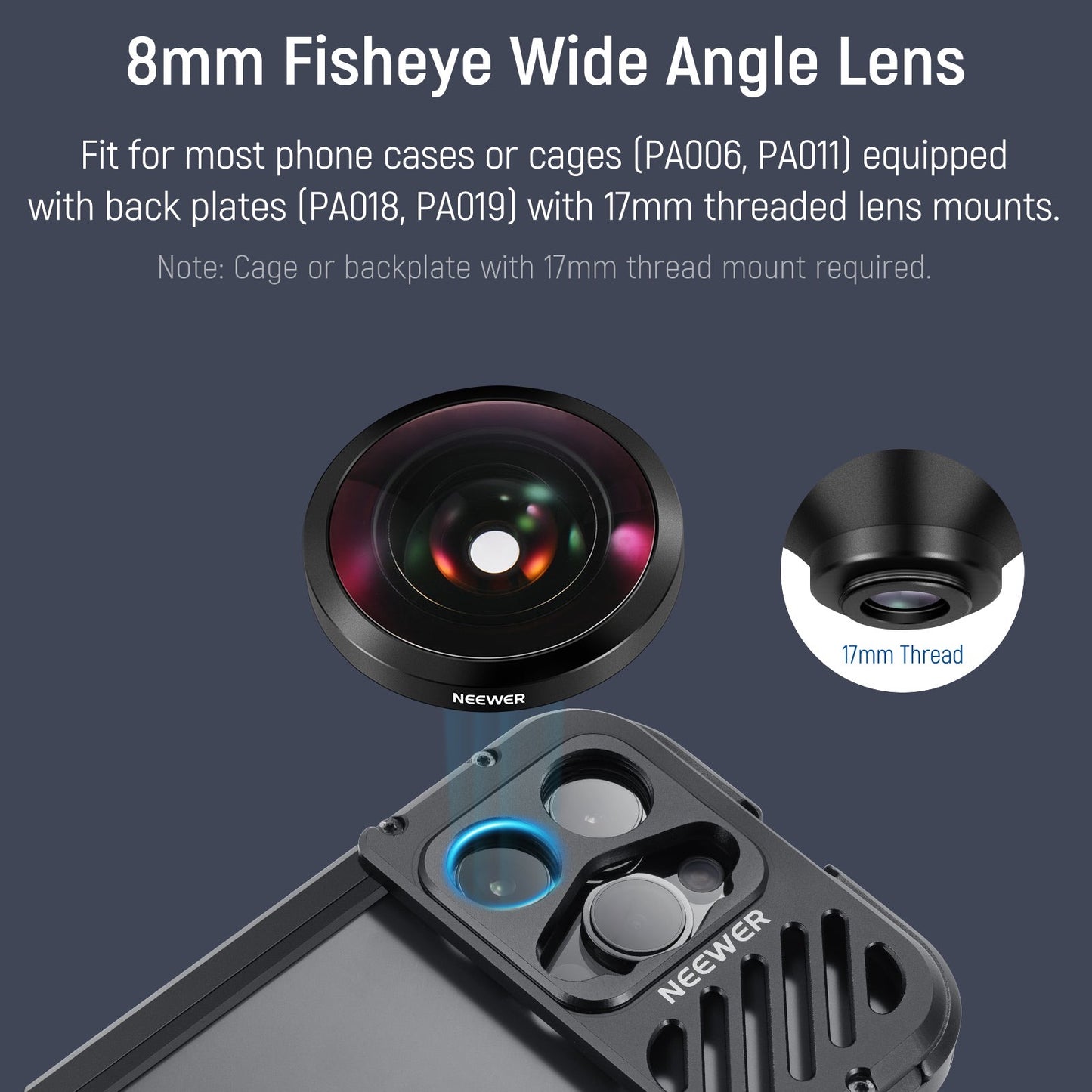 8mm HD Fisheye Phone Lens Wide Angle for 17mm Lens Threaded Backplane Wide Angle Mobile Phone Camera Lens