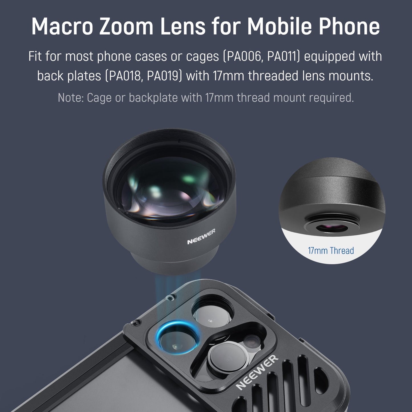 Smart Phone Mobile Phone Close Up Zoom Camera Lens NEEWER 105mm HD Macro Lens for 17mm Thread Lens Backplane