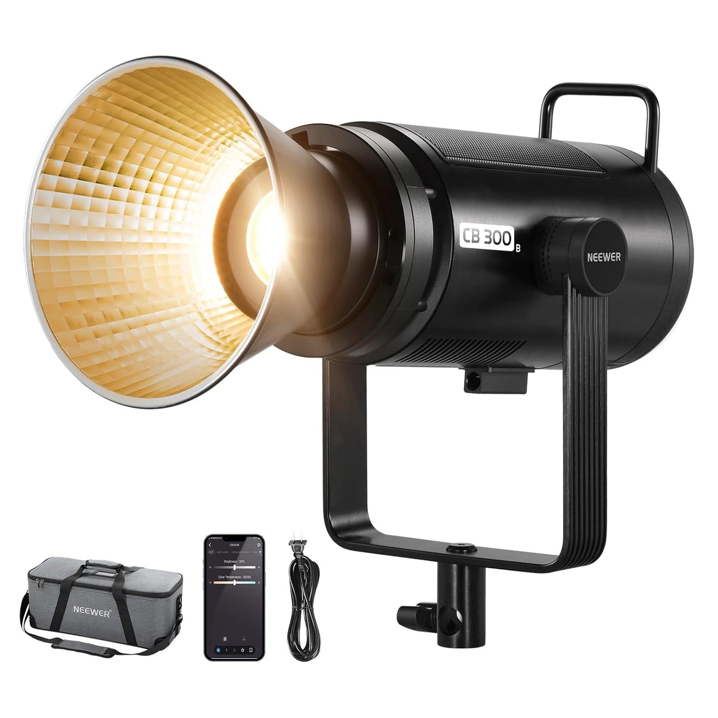 CB200B 210W LED Video Light with 2.4G/APP Remote Control, All Metal Bi Color COB Continuous Output Lighting with Bowens