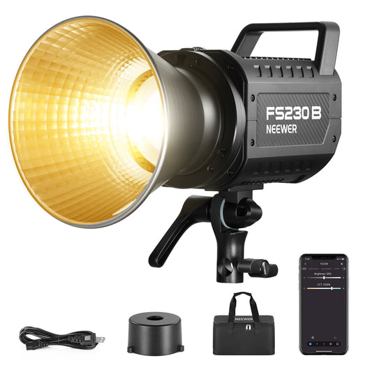 FS150B LED Video Light 2.4G/APP Control,130W Bi Color COB Silent Photography Continuous Output Lighting with 4 Types