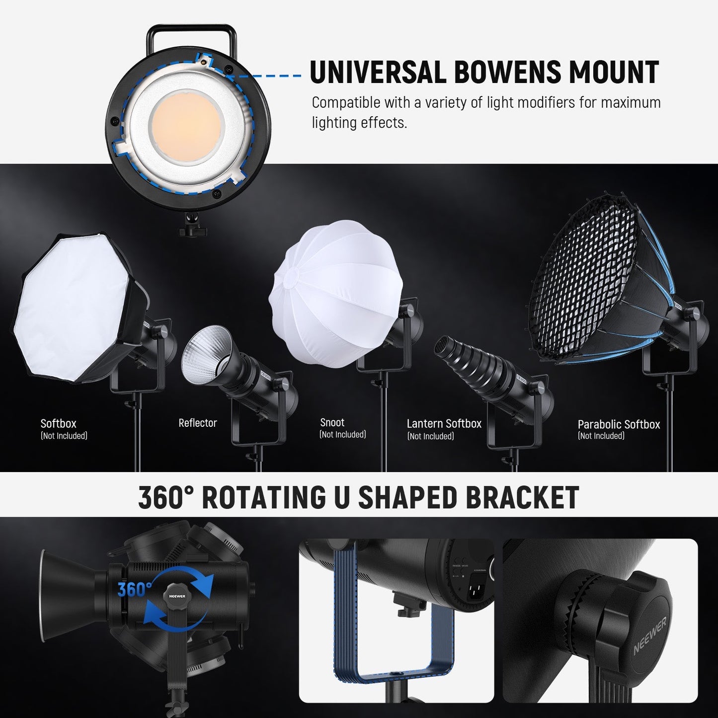 300W RGB LED Video Light App/2.4g Control Full Color Bowens COB Continuous Output Lighting Dimmable for Studio Filming