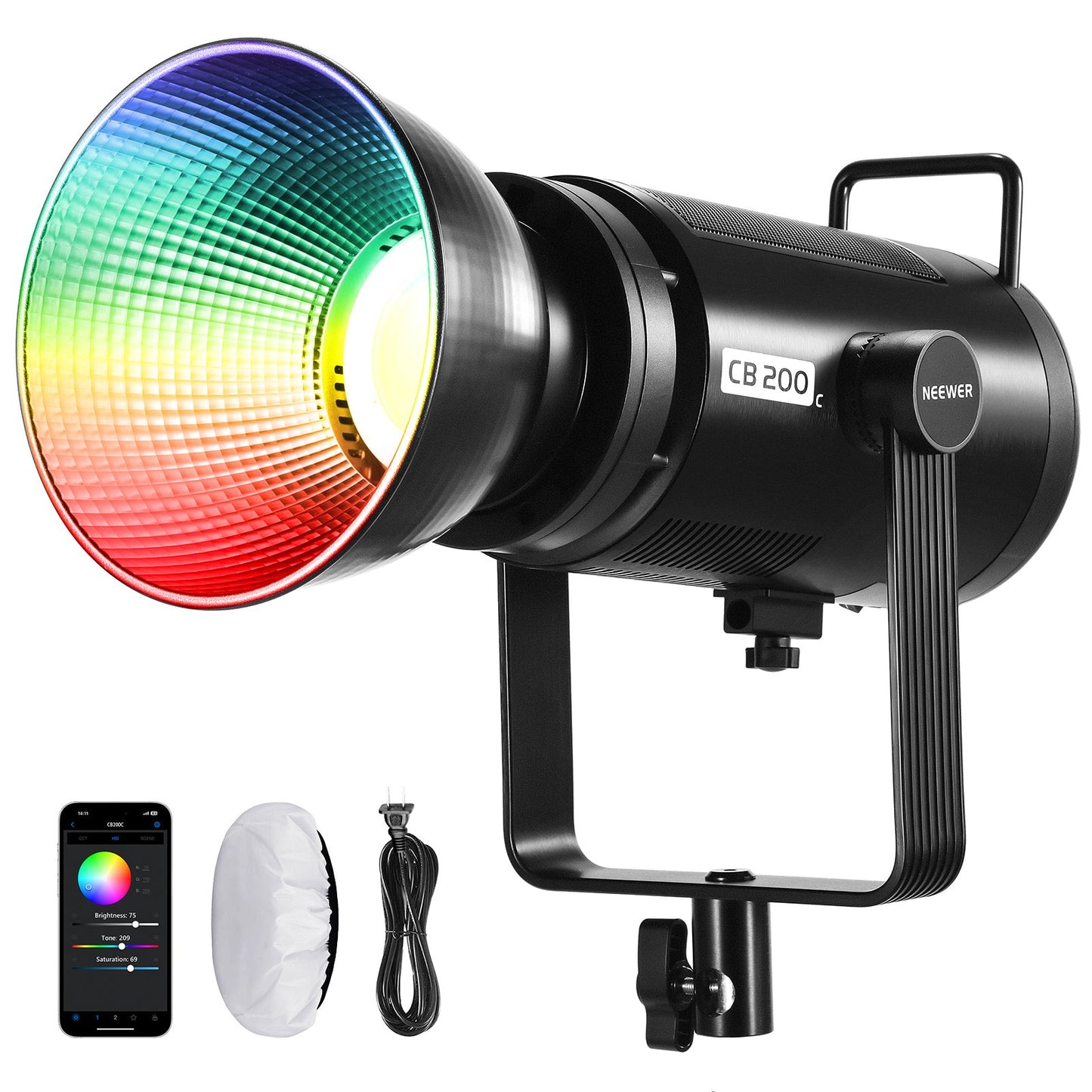 300W RGB LED Video Light App/2.4g Control Full Color Bowens COB Continuous Output Lighting Dimmable for Studio Filming