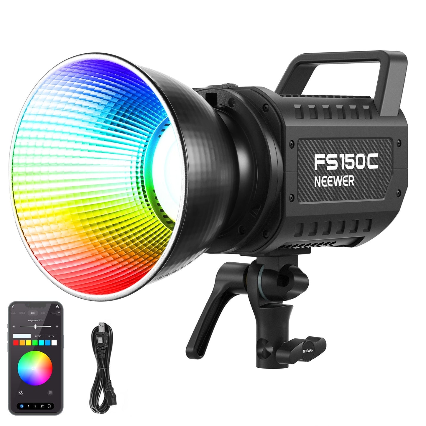 FS150B LED Video Light 2.4G/APP Control, 130W 2700K-6500K 72000lux/1m Bi Color COB Bowens Mount Photography Continuous