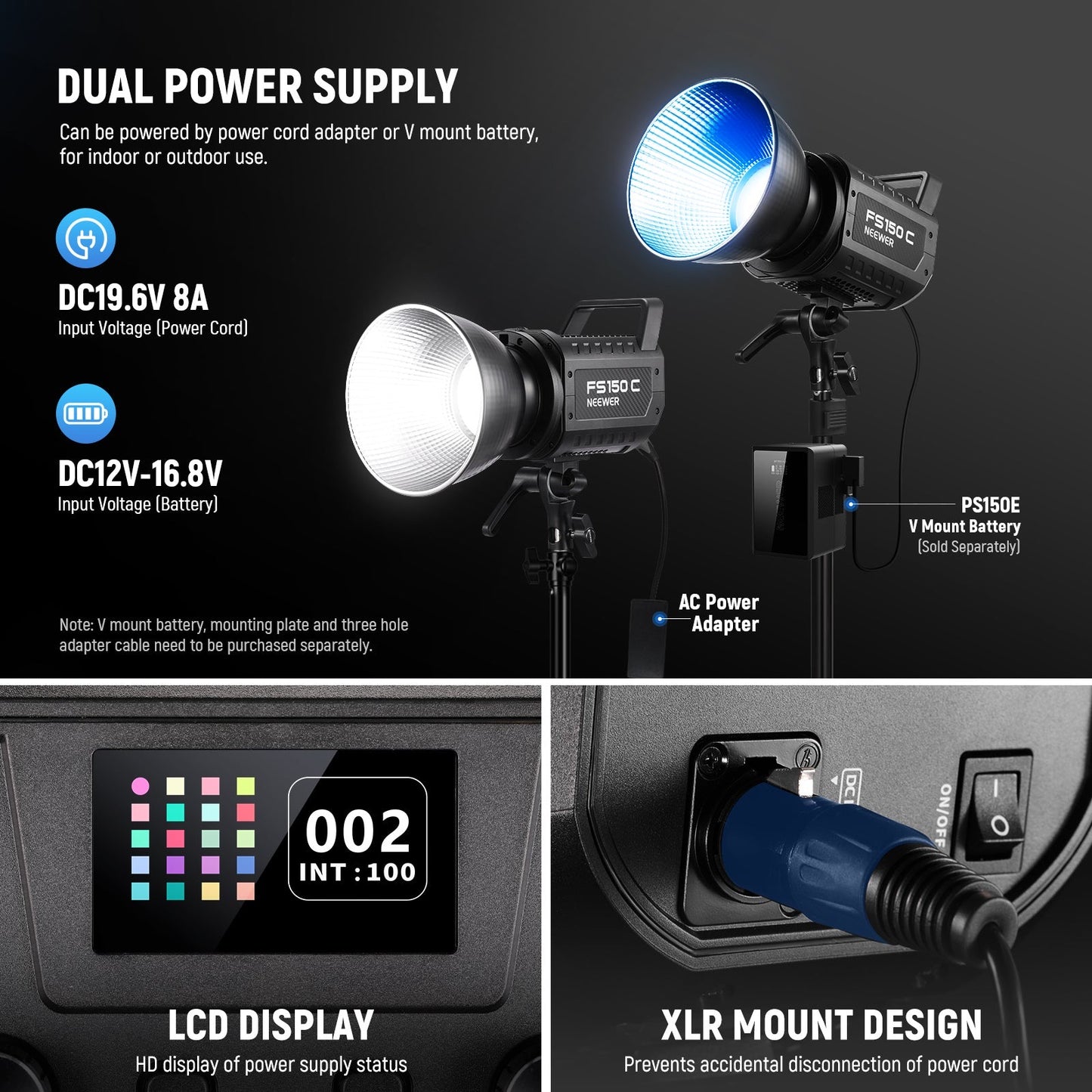 FS150B LED Video Light 2.4G/APP Control, 130W 2700K-6500K 72000lux/1m Bi Color COB Bowens Mount Photography Continuous