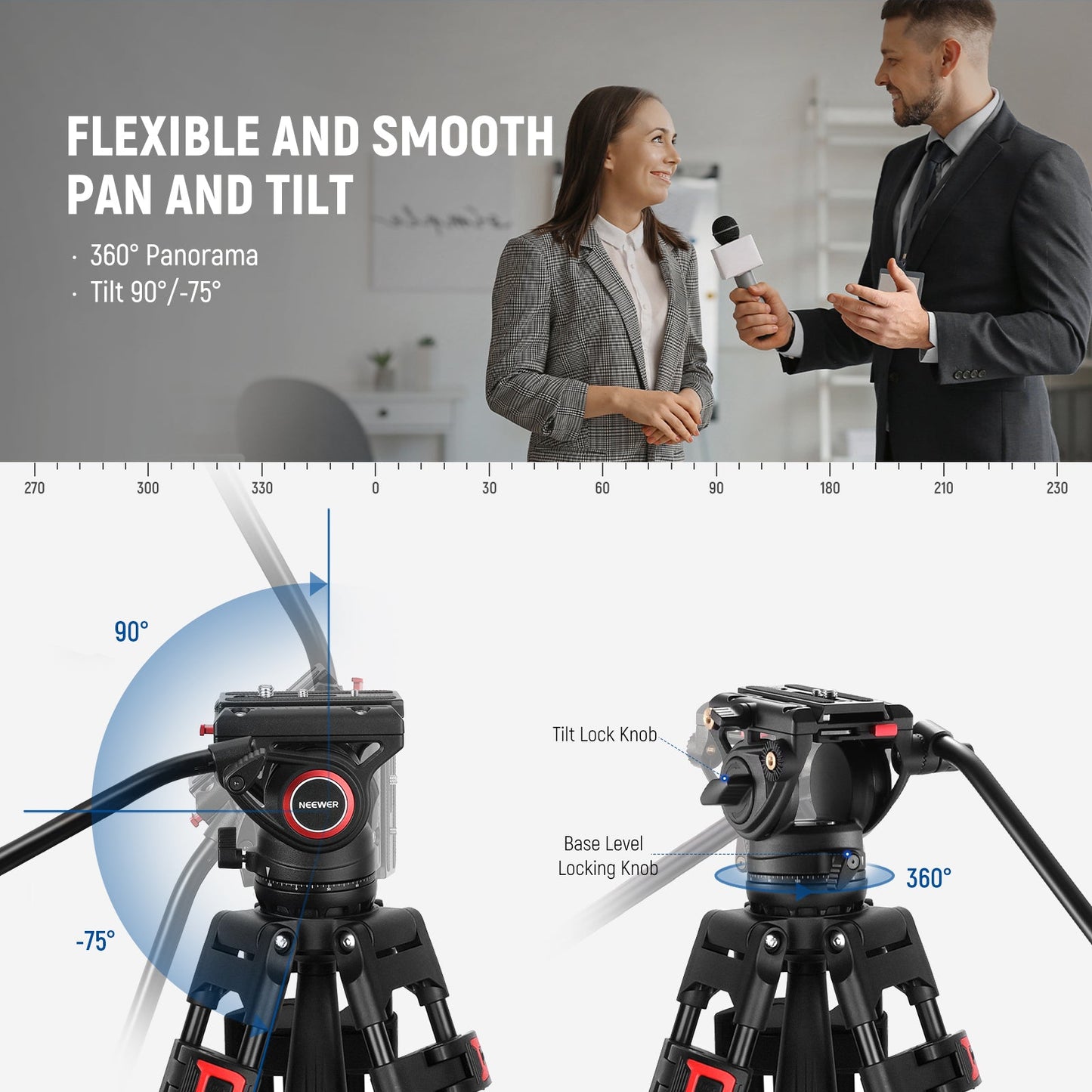 NEEWER TP74 74" Pro Video Tripod with Fluid Head